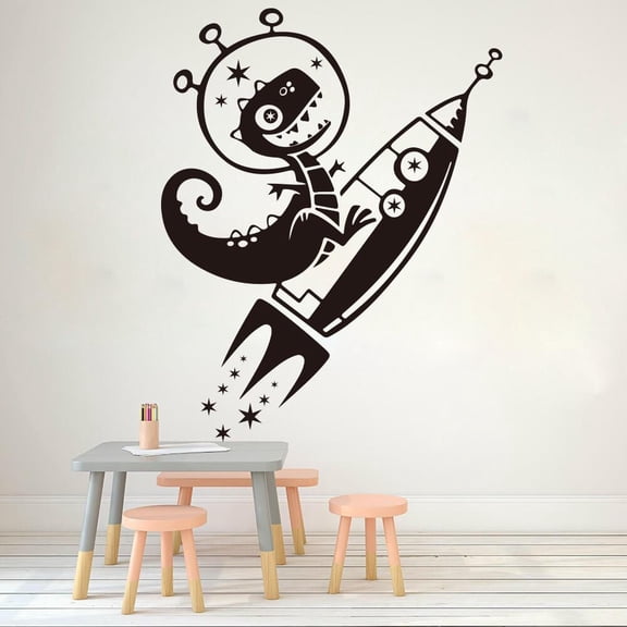 Large Dinosaur Rockets Star Wall Sticker Kids Room Bedroom Cartoon Dino Rocket Space Wall Decal Living Room Vinyl Home Decor Art 43cmx56cm