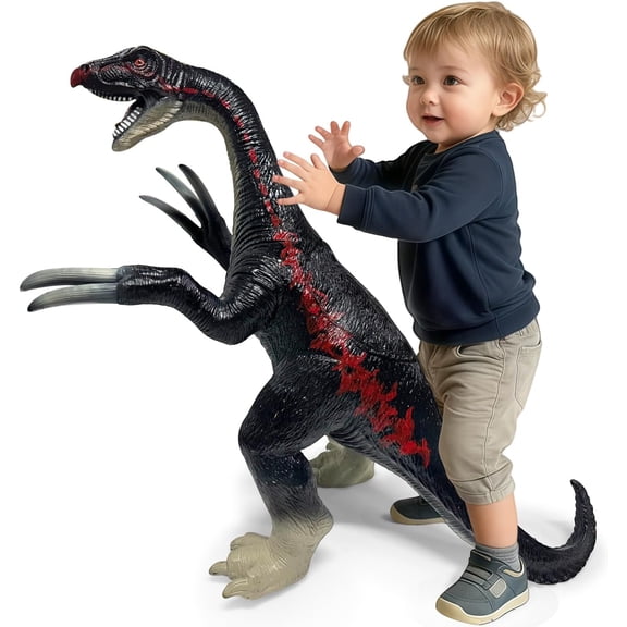 Large Dinosaur Toys- 29" Therizinosaurus Soft Dinosaur Toys for Kids 3-5, Big Inflatable Dino for Boys Girls, Toddler Party Favors Birthday GiftsBlack