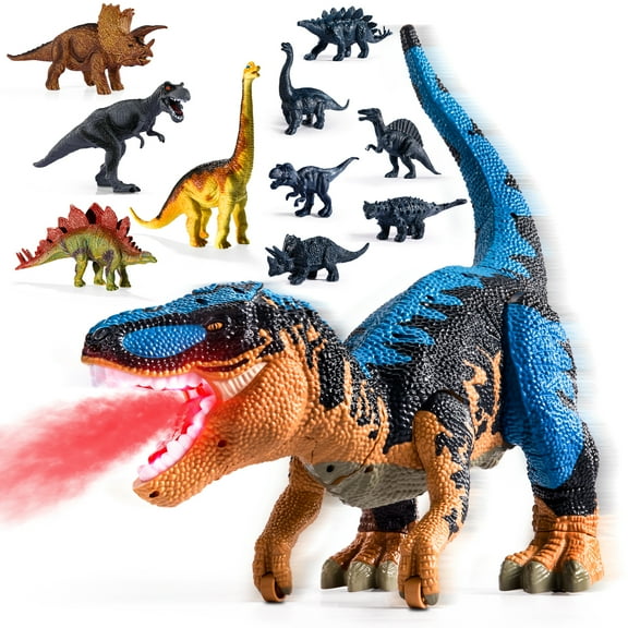 Large Dinosaur Toys for Kids 3-5, Big Dinosaur Tyrannosaurus rex Figure Toy with 10+ Dinosaurs Belly Storage, Gliding Wheels, Lights Sounds & Mist Spray T-Rex That eats Toy for Boys Gift