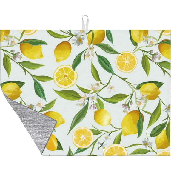 Large Dish Drying Mat for Kitchen Counter,18"X24" Lemon and Flowers Super Absorbent Reversible Microfiber Dish Drying Mat Dish Drainer Mat,Dishes Mat Drying Pad for Kitchen Countertop Coffee Bar