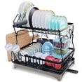 thumbnail image 1 of Large Dish Drying Rack with Drainboard, 2 Tier Dish Drainers with Controllable Drainage for Kitchen Counter, with Pot lid Holder, Utensil Holder, Cup Holder, Cutting Board Holder and Extra Hooks, 1 of 6