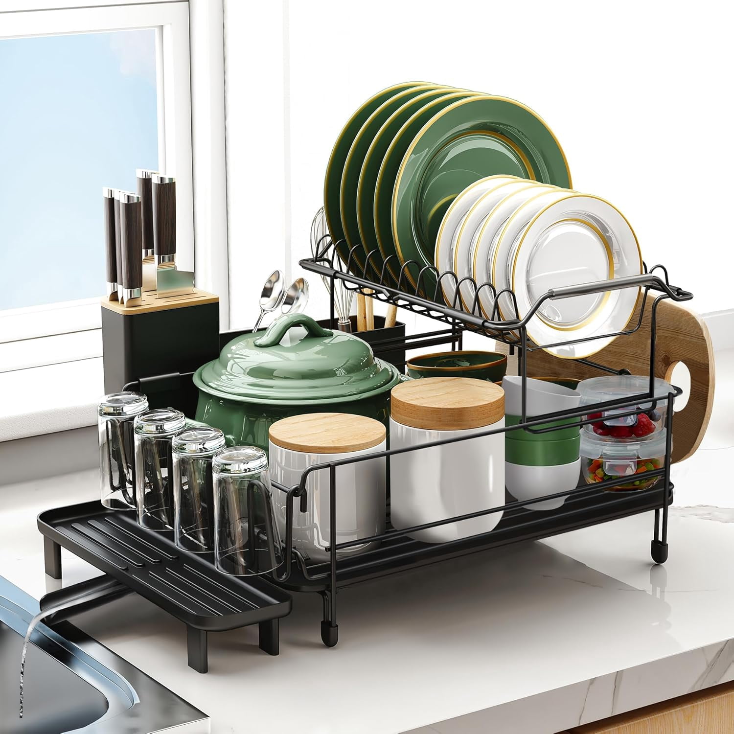 Large Dish Drying Rack with Drainboard Set Stainless Steel Detachable 2 ...