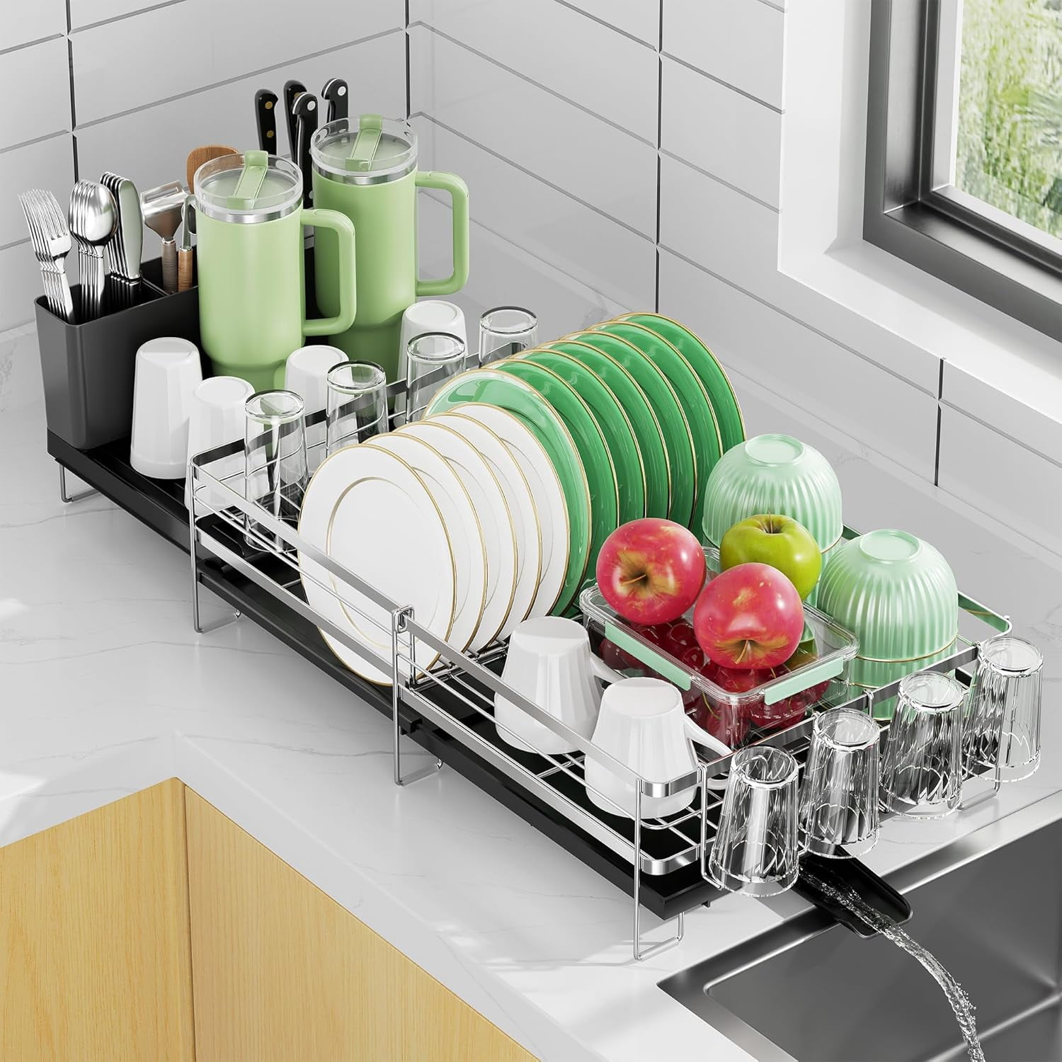 Large Dish Drying Rack, Expandable Dish Rack, Stainless Steel Anti-Rust ...