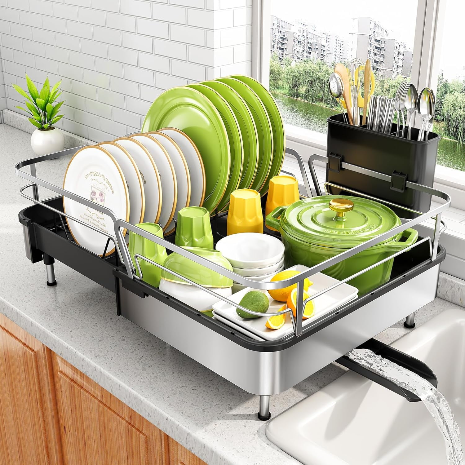 Large Dish Drying Rack - Expandable Dish Rack for Kitchen Counter with ...