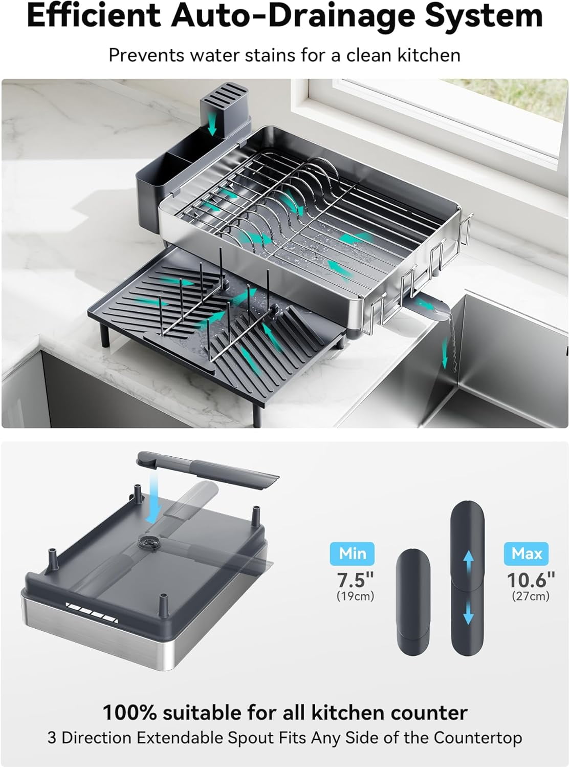 Large Dish Drying Rack, Expandable Dish Racks for Kitchen Counter ...