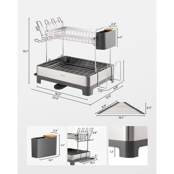 Large Dish Drying Rack, Multipurpose 2 Tier Dish Racks for Kitchen Counter, 304 Stainless, Extra Large Drain Board