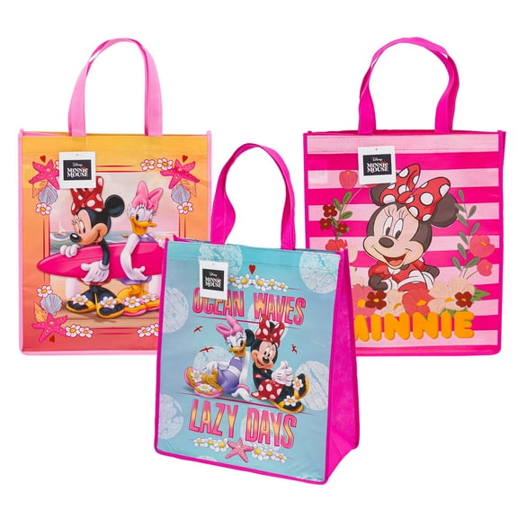 Large Disney Minnie Mouse Reusable Tote Bags, 16 in, 3 Assorted Colors