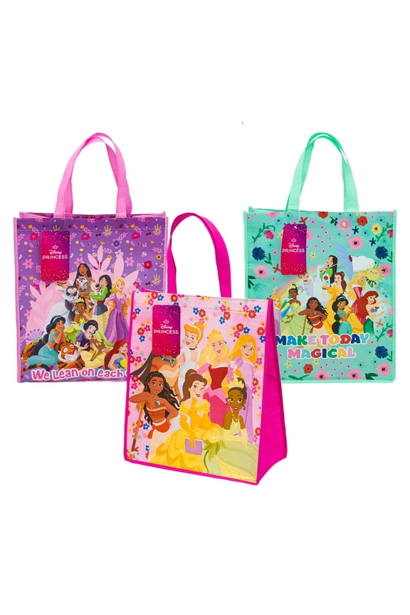 Large Disney Princess Reusable Tote Bags, 16 in, 3 Assorted Colors