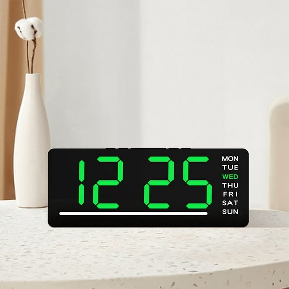 Large Display Digital Alarm Clock for Bedroom, Living Room and Office - LED Electronic Clock with DST, Temperature Display - Dimmer & Battery Backup - Modern Desk and Wall Clock