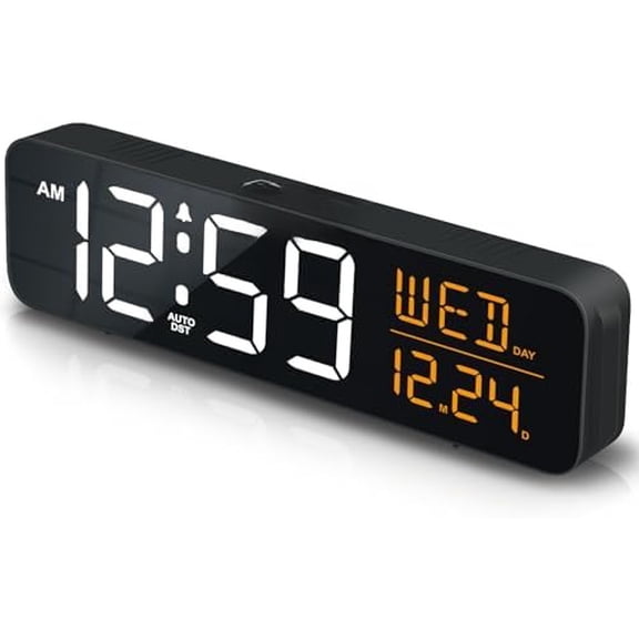 Large Display Digital Alarm Clock for Bedrooms, Date Day of Week Desk Table Clocks for Living Room Office, Dimmable 5 Dimmers Plug in Electric Clock, Auto DST