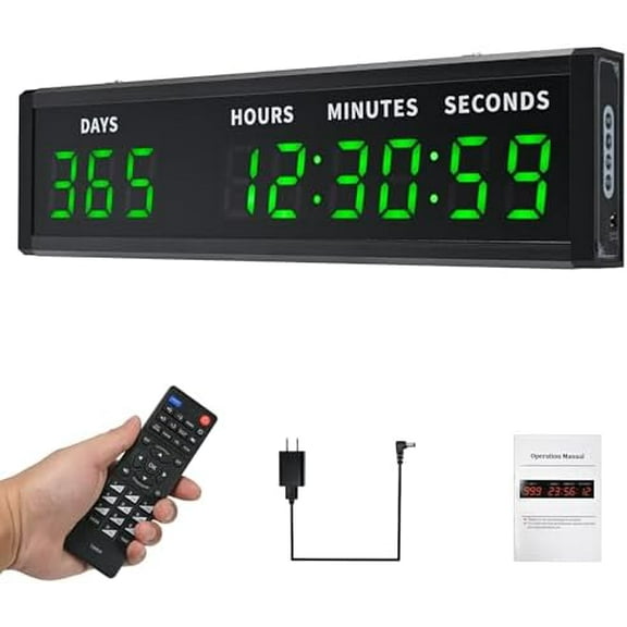 Large Display Digital Countdown Clock, LED Large Display Count Up/Count Down Timer, 999 Days Countdown Calendar for Christmas Retirement Birthday Event Timer with Remote Control (Green)