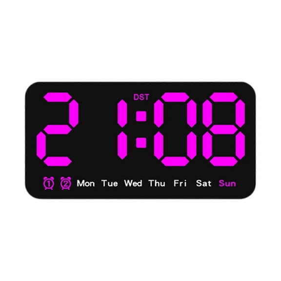 Large Display Digital Wall Clock LED Alarm Clock with Large Numbers 2 Alarms, DST Snooze Function, Suitable for Home and Office Use, Pink