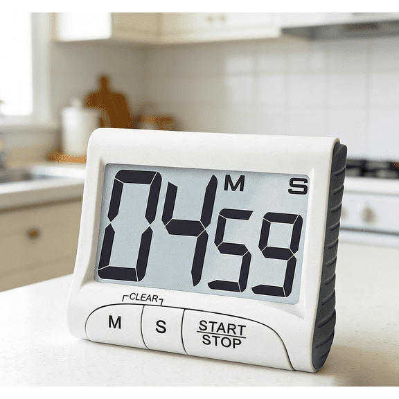 Large Display Kitchen Timer - Digital Timer Magnetic Back Loud Alarm On A Rope- White Cooking Timers For Kitchen- Sports Timers For Workouts Exercise
