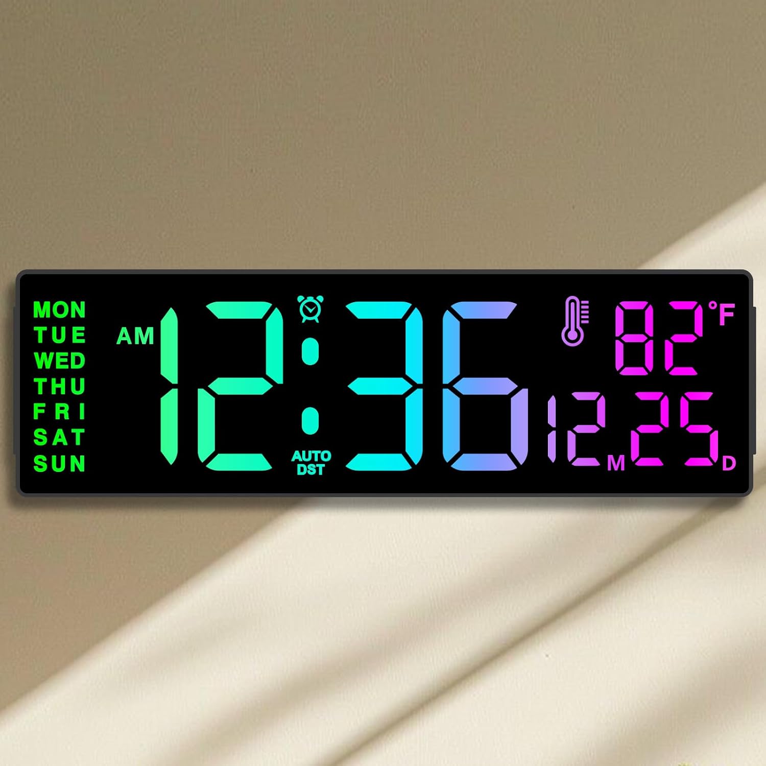 Large Display Rgb Digital Wall Clock Color Changing With Remote Control