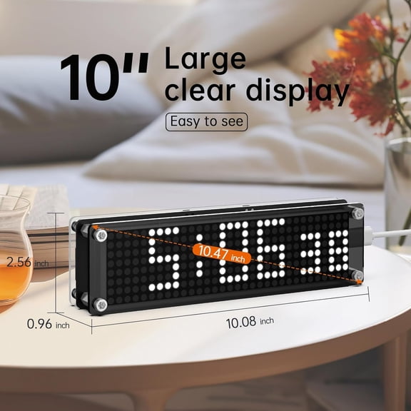 Large Display WiFi Digital Clock 10 Inch with Auto Dimming and NTP Sync for Bedroom Office