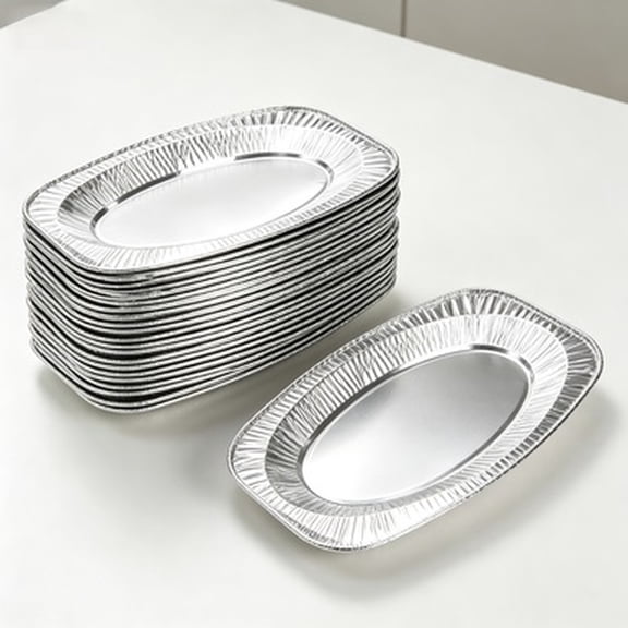 Large Disposable Aluminum Foil Platters, 30 Count, 13.8 9.7 Inches, Reusable Heavy-Duty Trays for Buffets, Catering, Picnics & Party Food Serving