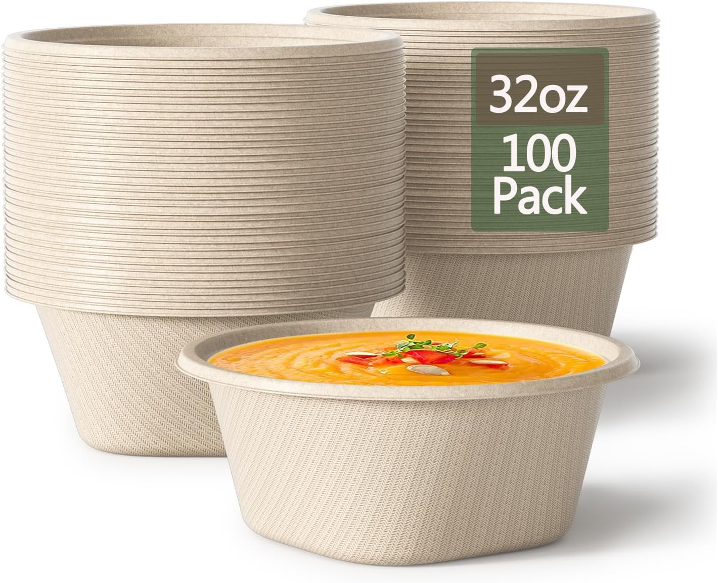 Large Disposable Salad Bowls Heavy Duty Paper Bowls Made from Sugarcane and Bamboo Fiber