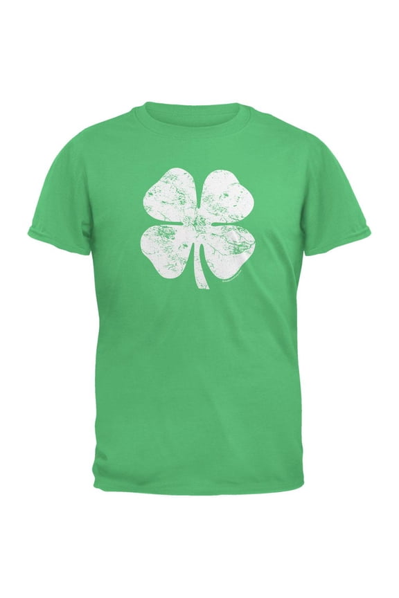 Large Distressed Shamrock Irish Green Adult T-Shirt - Small