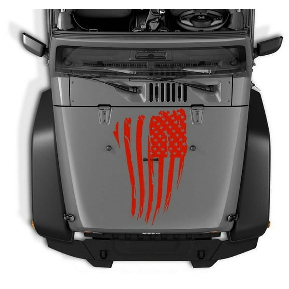 Large Distressed USA American Flag Hood VINYL decal for Jeep, Truck and others. (RED)
