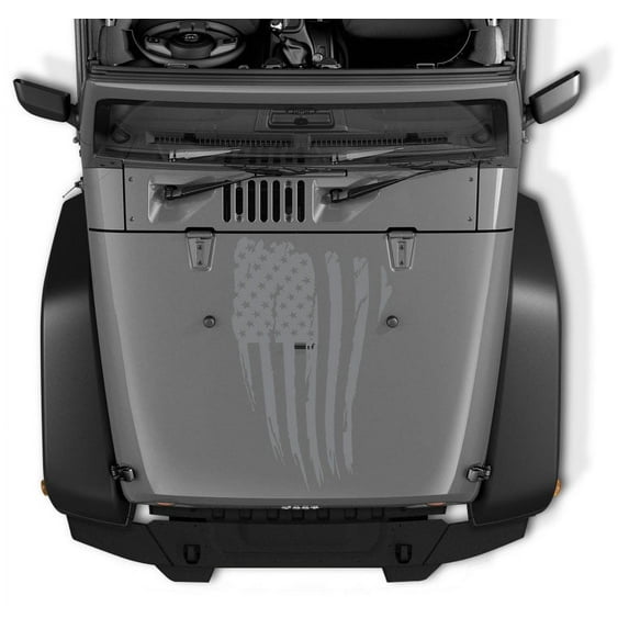 Large Distressed reversed USA American Flag Hood VINYL decal for Jeep, Truck and others. (SILVER)