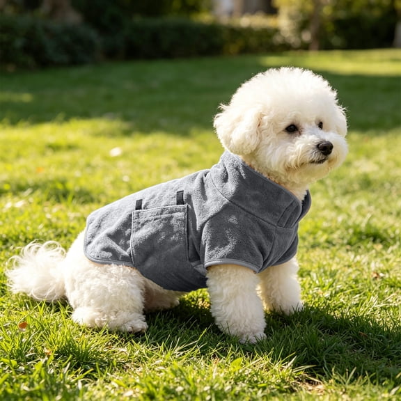 Large Dog Bathrobe Whole Body Coverage, Fast Drying Breathable Polyester Dog Towel Coat, Strong Water Absorption After Bathing, Green or Gray, All Seasons