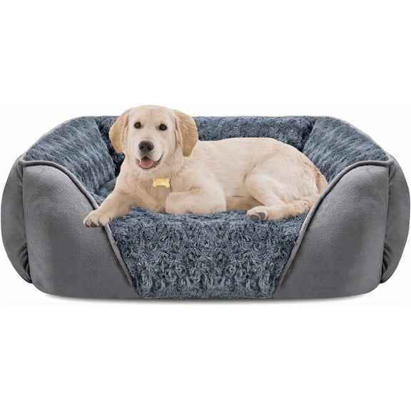 Large Dog Bed for Large Medium Small Dogs, Rectangle Washable Orthopedic Dog Bed, Soft Calming Sleeping Puppy Bed Durable Pet Cuddler with Anti-Slip Bottom L(30"x24"x9")