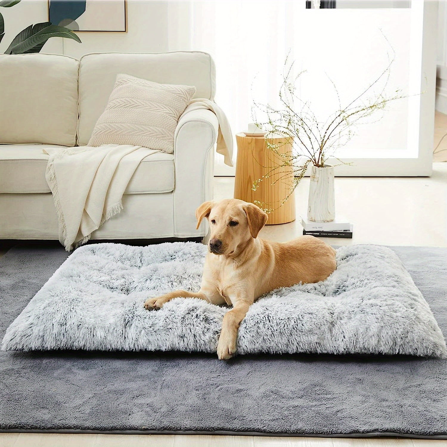 Large Dog Bed, Plush Dog Cage Bed Fluffy And Comfortable Kennel Mat ...