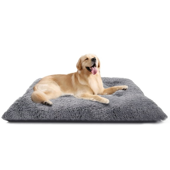 CshidWorld Large Dog Bed, Plush Fluffy Dog Cage Bed up to 65lb, Orthopedic Dog Bed Washable Dog Mat with Non Slip Bottom for Large and Medium Dogs, Soft Plush Dog Crate Bed , 36"x27", Gray