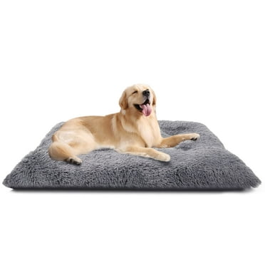 Large Dog Bed, Plush Fluffy Dog Cage Bed up to 65lb, Orthopedic Dog Bed Washable Dog Mat with Non Slip Bottom for Large and Medium Dogs, Soft Plush Dog Crate Bed , 36"x27", Gray