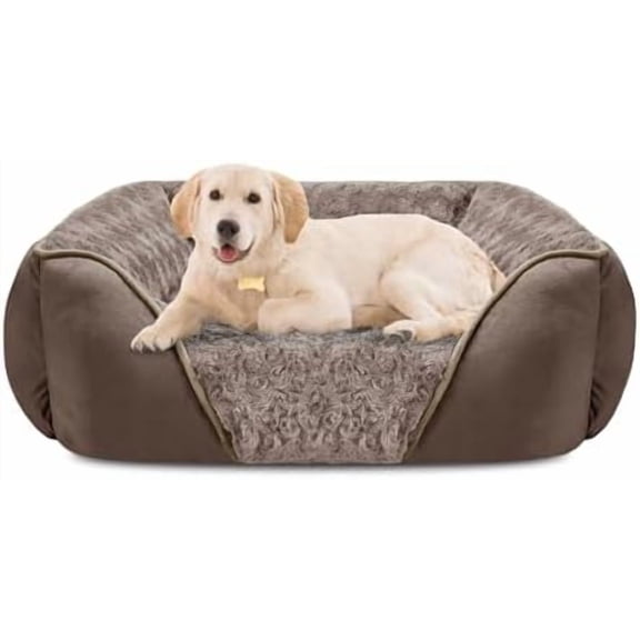 Large Dog Bed Rectangle Washable Orthopedic Soft Calming Sleeping Durable Pet Cuddler with Anti-Slip Bottom