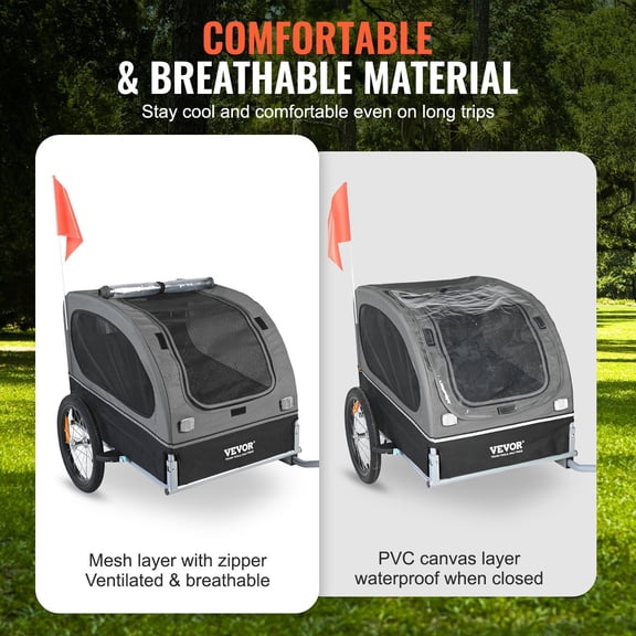 Large Dog Bike Trailer with Quick-Fold Design, 88 lbs Pet Cart, Bicycle Carrier with Universal Coupler, Reflectors & Flag for Safety