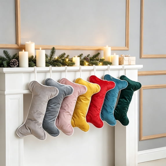 Large Dog Bone Pattern Fleece Christmas Stocking, Cute Cozy Soft Holiday Decorative Gift Sock, Christmas Hanging Stocking for Fireplace Mantel, Xmas Home Decoration Pet Ornament, Red
