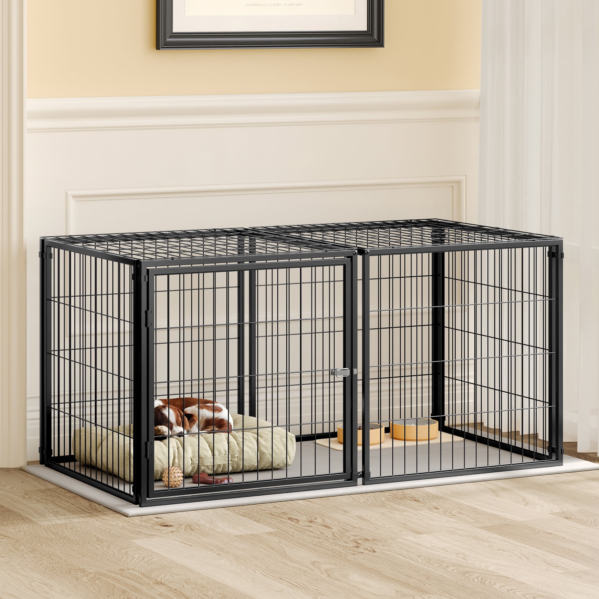 Large Dog Cage 48" Dog Kennel for Medium Dogs Puppy Dog Playpen with Top, Pet Cage, Indoor, Black - 48"L x 26.3"W x 23.8"H.