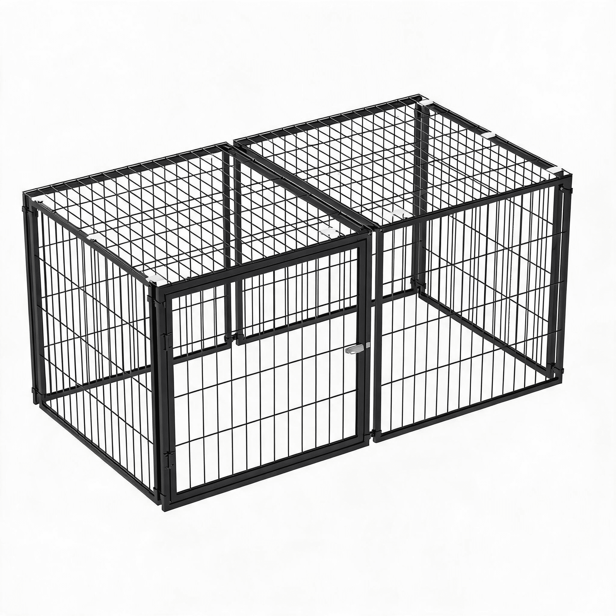 Large Dog Cage with Top Cover, Heavy Duty Metal Dog Kennel Playpen, Rust-Proof Wire Pet Crate, Flexible Door Design Indoor Black Dog Cage for Medium Dogs Puppies
