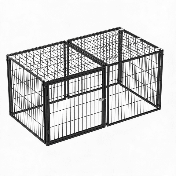 Large Dog Cage with Top Cover, Heavy Duty Metal Dog Kennel Playpen, Rust-Proof Wire Pet Crate, Flexible Door Design Indoor Black Dog Cage for Medium Dogs Puppies