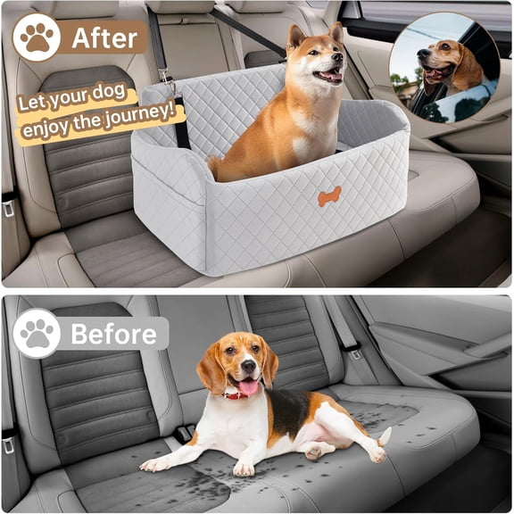 Large Dog Car  Booster with Memory Foam & Safety Leashes for  to 55 lbs Pets,