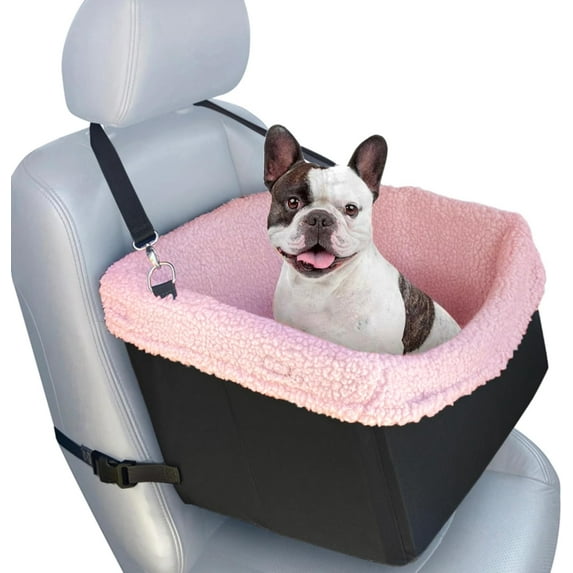 Large Dog Car Seat for Small to Medium Dogs- Pink Dog Booster Seat - Washable and Adjustable Pet Travel Carrier Bed- Includes Safety Seat Belt Tether for Dogs, Puppies, and Pets up to 30 lbs