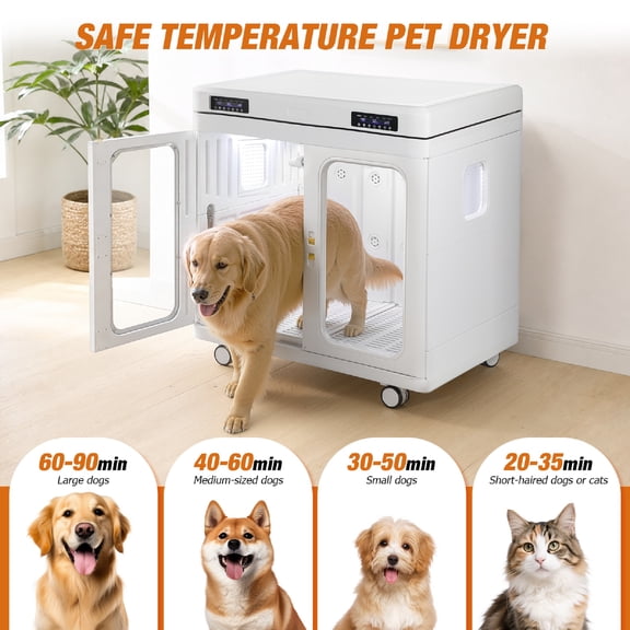 Toyandona Professional White Pet Dryer Cabin for Large Dogs Whisper Quiet with Safe Mobility