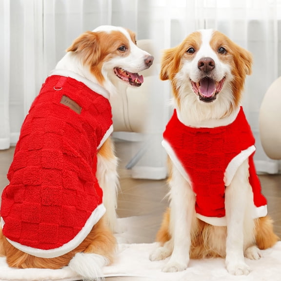 Large Dog Clothes, New Arrival Plush and Fleece Outerwear for Big Breeds, Warm Winter Fashion for Golden Retrievers and Large Cats. Red L