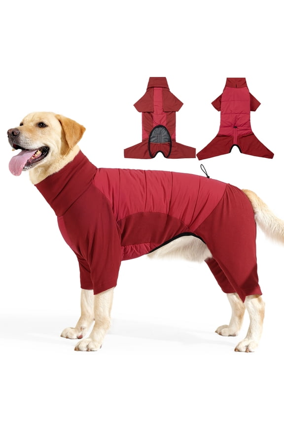 Large Dog Coat, Extra Warm Dog Jacket Four Legs All Wrap Waterproof Windproof Dogs Cold Weather Coats for Medium Large Dogs, Warm High Collar Full Body Dog Jumpsuit Comfortable Onesie Apparel