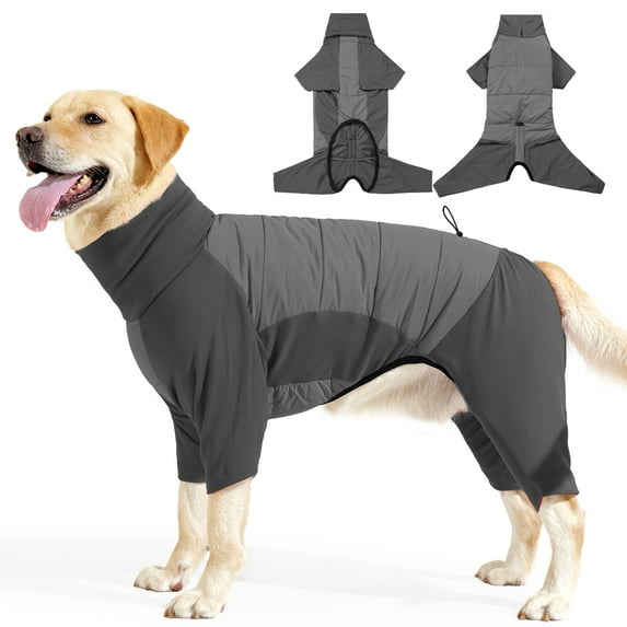 Large Dog Coat, Extra Warm Dog Jacket Four Legs All Wrap Waterproof Windproof Dogs Cold Weather Coats for Medium Large Dogs, Warm High Collar Full Body Dog Jumpsuit Comfortable Onesie Apparel