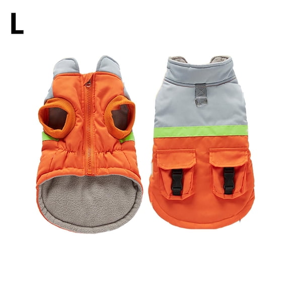 Large Dog Coat Orange Reflective, Winter Pet Jacket 1 Pack Size L, Thermal Vest, Windproof Cold Weather Gear, Active Medium Dogs Hiking, Hunting Safety, Soft Padded Clothes, Warm