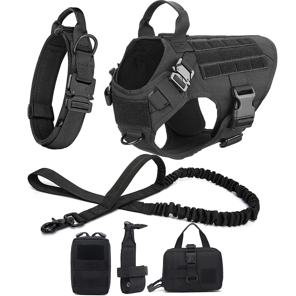 Large Dog Collar Military Dog Harness And Leash Set Pet Training Vest