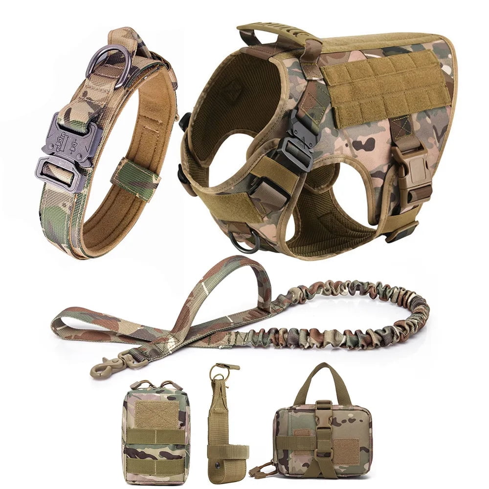 Large Dog Collar Military Dog Harness And Leash Set Pet Training Vest