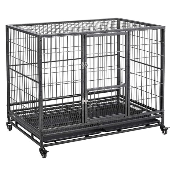 Large Dog Crate 42inch Heavy Duty Dog Crate with Removable Tray XL Metal Dog Kennel for Medium and Large Dogs Collapsible Dog Cage with Wheels, Black