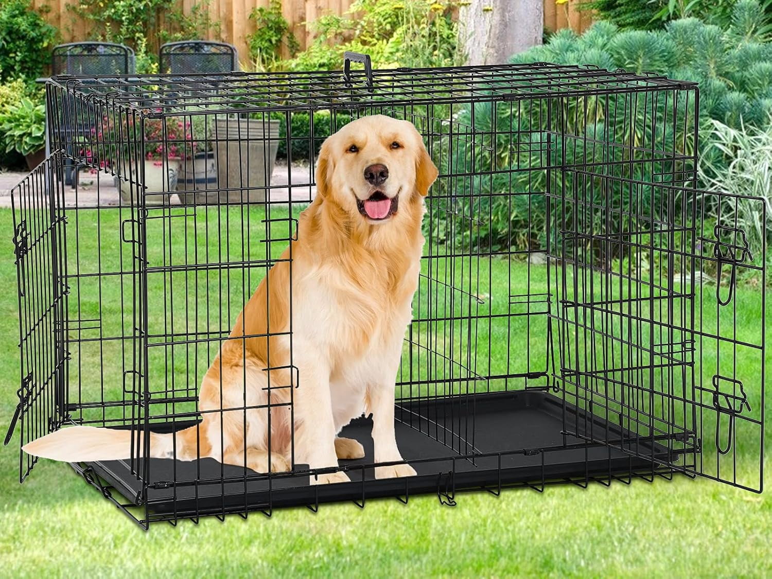 Large Dog Crate 48" Heavy Duty Indoor Outdoor Dog Kennel with Plastic ...
