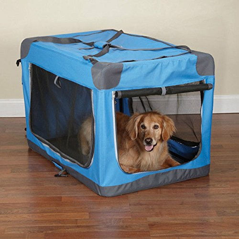 Large Dog Crate Blue Pioneer Soft Sided Collapsible Portable Travel(Large Blue)