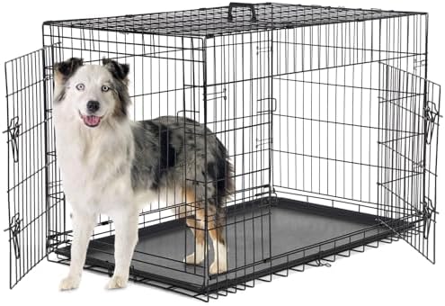 Large Dog Crate with Divider Panel, 36 Inch Double Door Folding Metal ... - Portable Large Dog Crate With Divider System