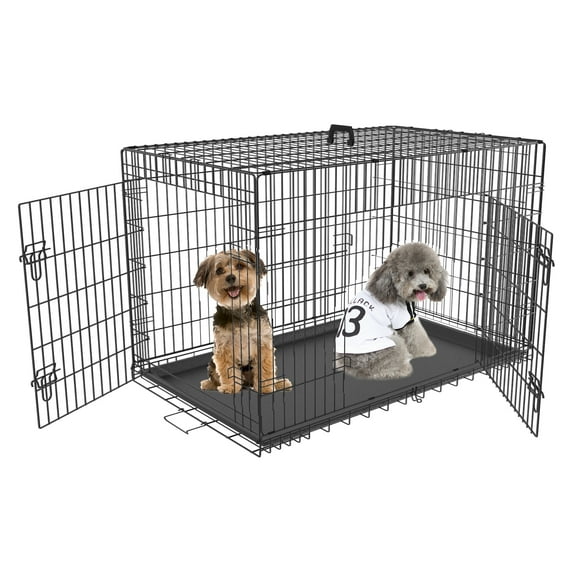 Homy Grigio Heavy Duty 2-Door 30" Metal Dog Crate for Dogs with Tray