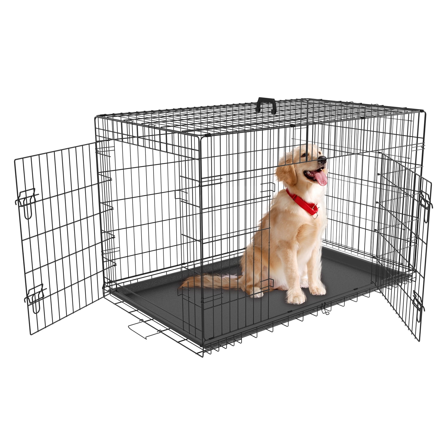XL Large Durable Heavy Duty Dog Crate with Open Top Double Door Divider Tray and Handle for Indoor Outdoor Use Black Walmart